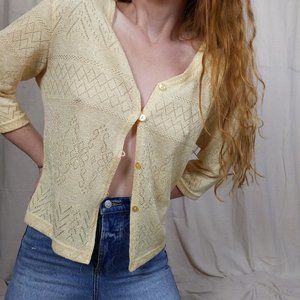 Vintage Y.K Button Cardigan in Pastel Yellow